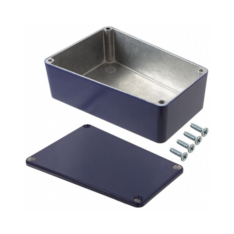 1 pcs : 1590TRPBCB - Stomp Box Aluminum Blue Cover Included 4.409' L x 3.109' W (111.99mm x 78.97mm) X 1.543' (39.19mm)
