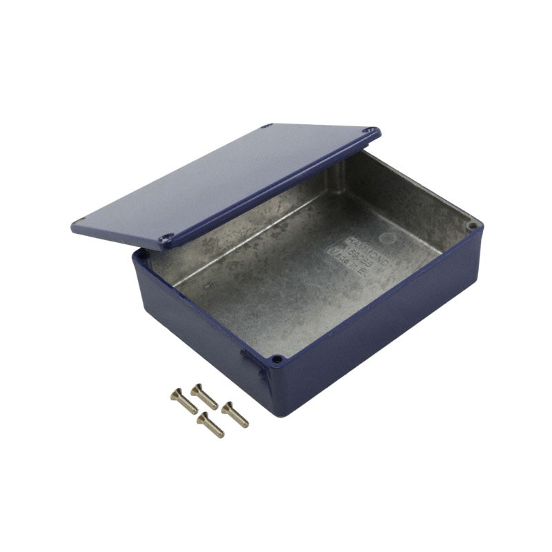 1 pcs : 1590BBCB - Stomp Box Aluminum Blue Cover Included 4.705' L x 3.701' W (119.50mm x 94.00mm) X 1.339' (34.00mm)