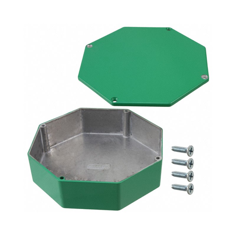 1 pcs : 1590STPCGR - Stomp Box Aluminum Green Cover Included 5.230' L x 5.230' W (132.84mm x 132.84mm) X 1.540' (39.12mm)