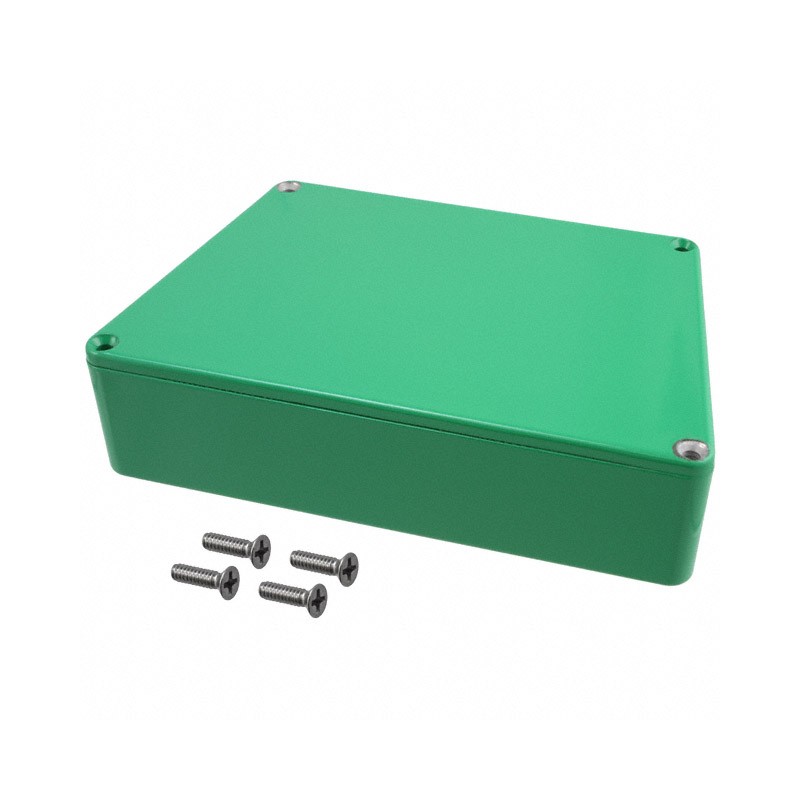 1 pcs : 1590TRPCGR - Stomp Box Aluminum Green Cover Included 5.946' L x 3.740' W (151.03mm x 95.00mm) X 1.535' (38.99mm)