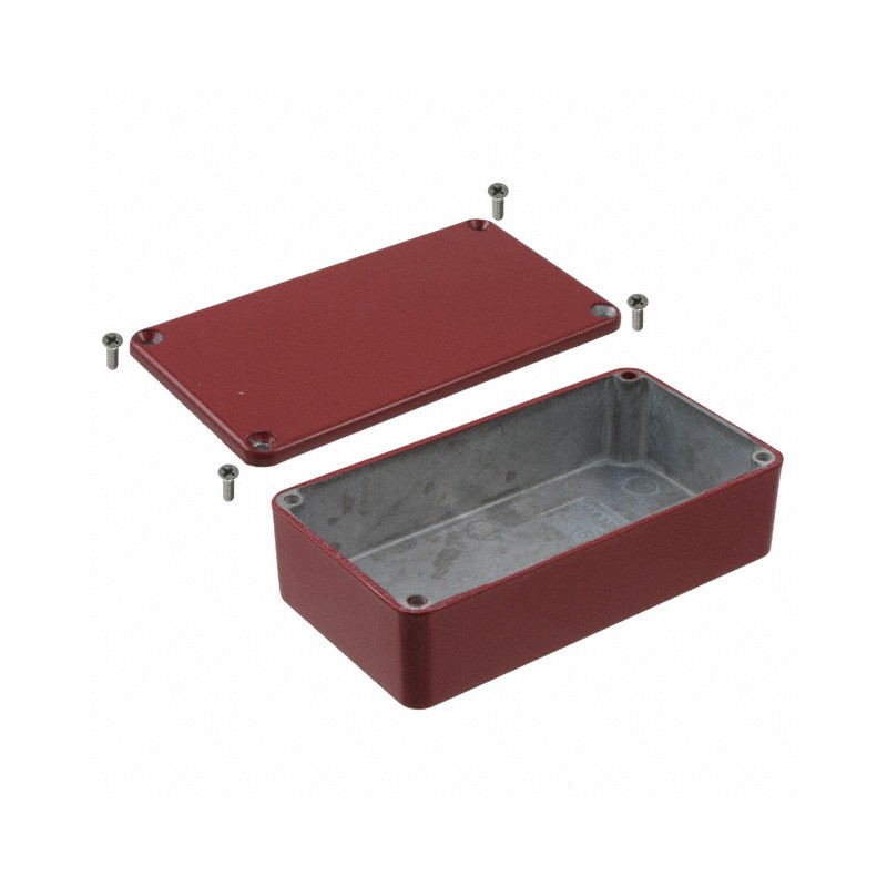 1 pcs : 1590BRD - Stomp Box Aluminum Red Cover Included 4.409' L x 2.382' W (111.99mm x 60.50mm) X 1.220' (30.99mm)