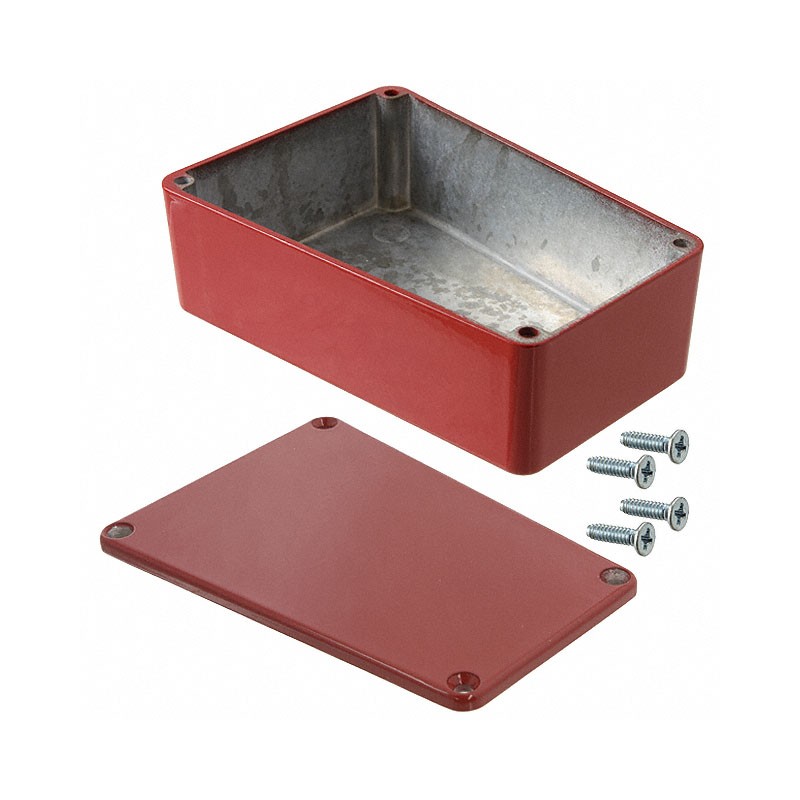 1 pcs : 1590TRPBRD - Stomp Box Aluminum Red Cover Included 4.409' L x 3.109' W (111.99mm x 78.97mm) X 1.543' (39.19mm)