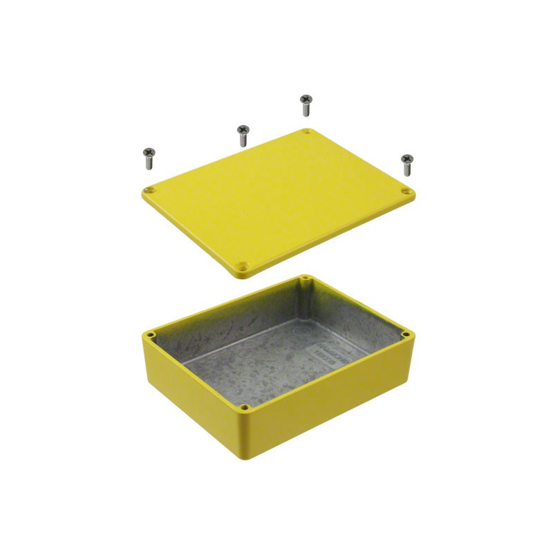 1 pcs : 1590BBYL - Stomp Box Aluminum Yellow Cover Included 4.705' L x 3.701' W (119.50mm x 94.00mm) X 1.339' (34.00mm)