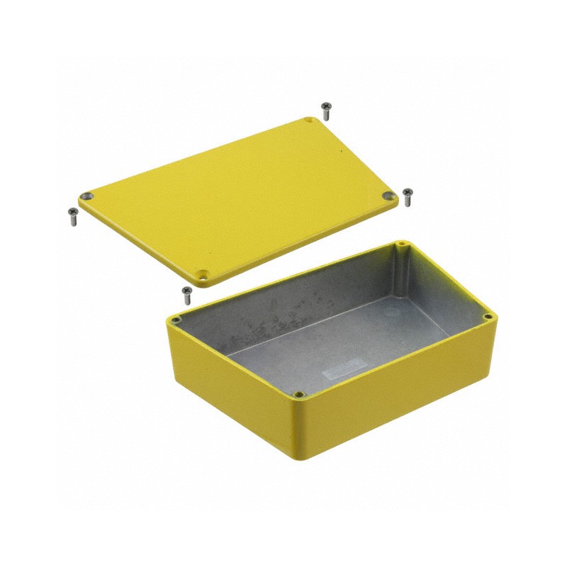 1 pcs : 1590TRPCYL - Stomp Box Aluminum Yellow Cover Included 5.946' L x 3.740' W (151.03mm x 95.00mm) X 1.535' (38.99mm)