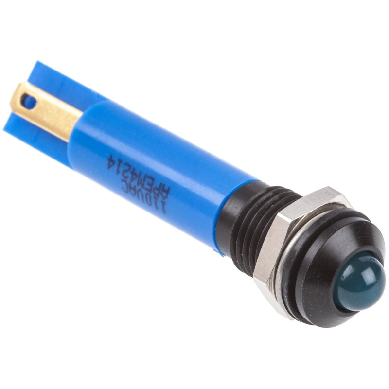 1 pcs - RS PRO Blue Panel Mount Indicator, 110V ac, 8mm Mounting Hole Size, IP67