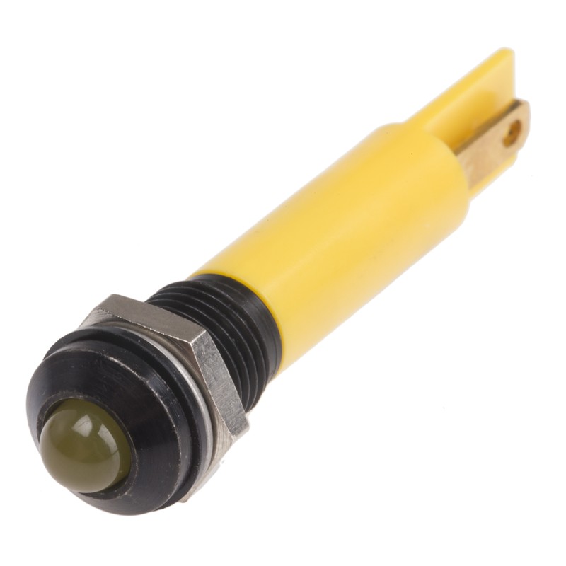 1 pcs - RS PRO Yellow Panel Mount Indicator, 110V ac, 8mm Mounting Hole Size, Solder Tab Termination