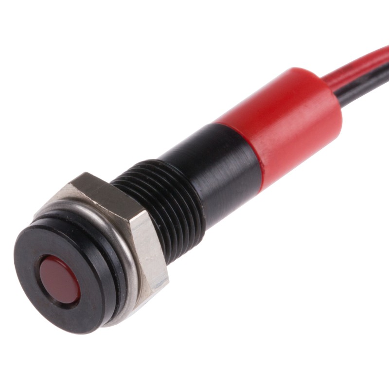 1 pcs - RS PRO Red Panel Mount Indicator, 12V dc, 6mm Mounting Hole Size, Lead Wires Termination, IP67