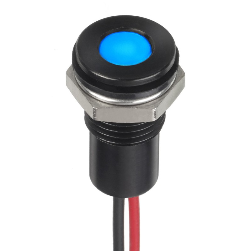 1 pcs - RS PRO Blue Panel Mount Indicator, 12V dc, 8mm Mounting Hole Size, Lead Wires Termination, IP67