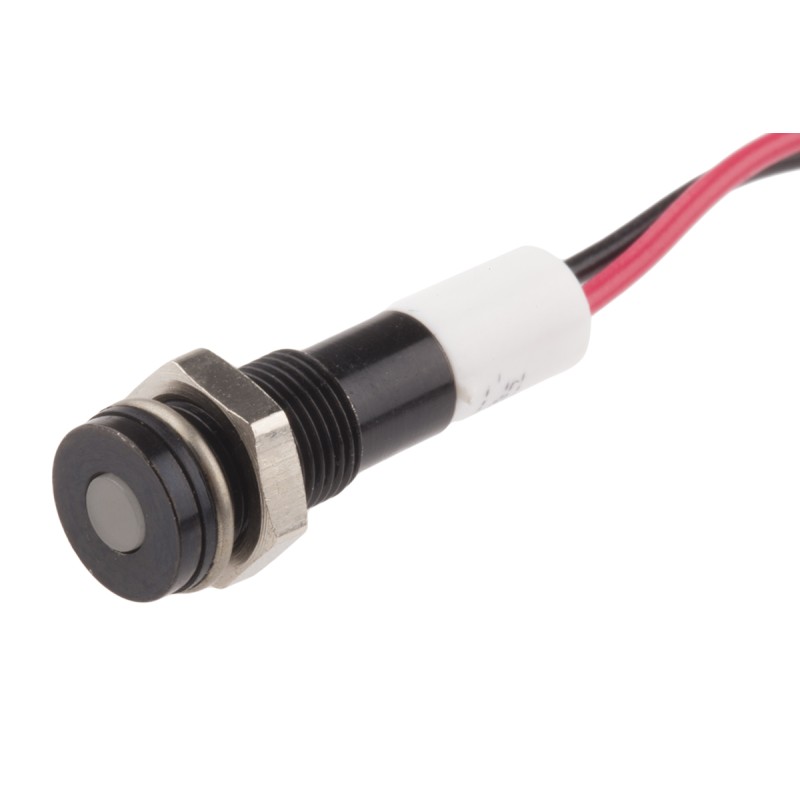 1 pcs - RS PRO White Panel Mount Indicator, 12V dc, 6mm Mounting Hole Size, Lead Wires Termination, IP67