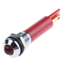 1 pcs - RS PRO Red Panel Mount Indicator, 12V dc, 8mm Mounting Hole Size, Faston, Solder Lug Termination, IP67