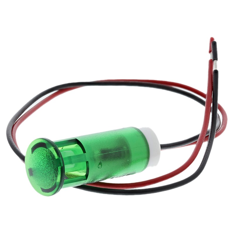 1 pcs - APEM Green Panel Mount Indicator, 220V ac, 10mm Mounting Hole Size, Lead Wires Termination