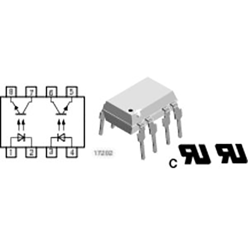 50 pcs - Vishay, MCT62H Phototransistor Output Dual Optocoupler, Through Hole, 8-Pin DIP