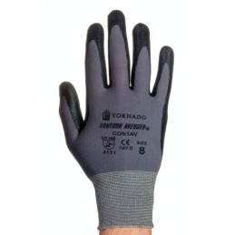 10 pcs - Tornado Contour Avenger Black, Grey Nylon Abrasion Resistant Work Gloves, Size 8, Medium, Polymer Coating