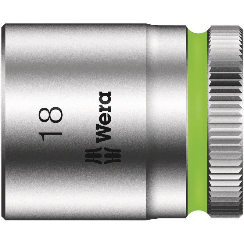 1 pcs - Wera 3/8 in Drive 18mm Standard Socket, 6 point, 30 mm Overall Length