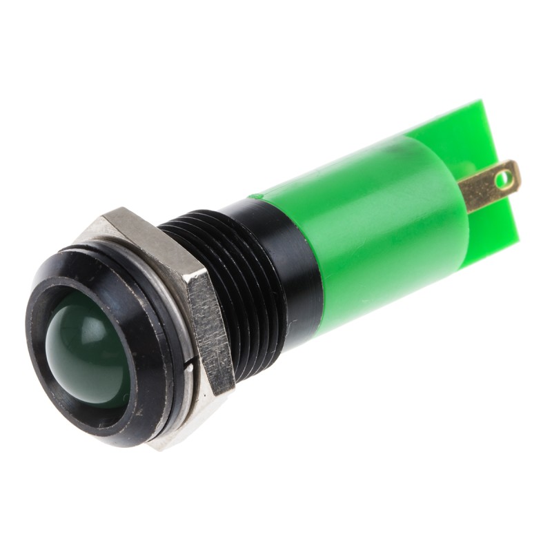 1 pcs - RS PRO Green Panel Mount Indicator, 12V, 14mm Mounting Hole Size, IP67