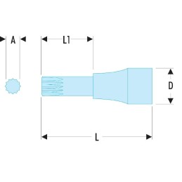 1 pcs - Facom 1/2 in Drive Bit Socket, XZN Spline Bit, M12, 60 mm Overall Length
