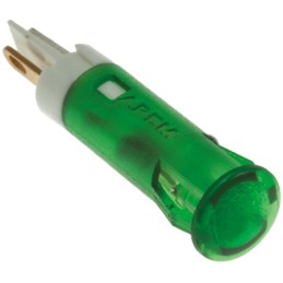 1 pcs - Apem Green Panel Mount Indicator, 12V dc, 6mm Mounting Hole Size, Faston, Solder Lug Termination