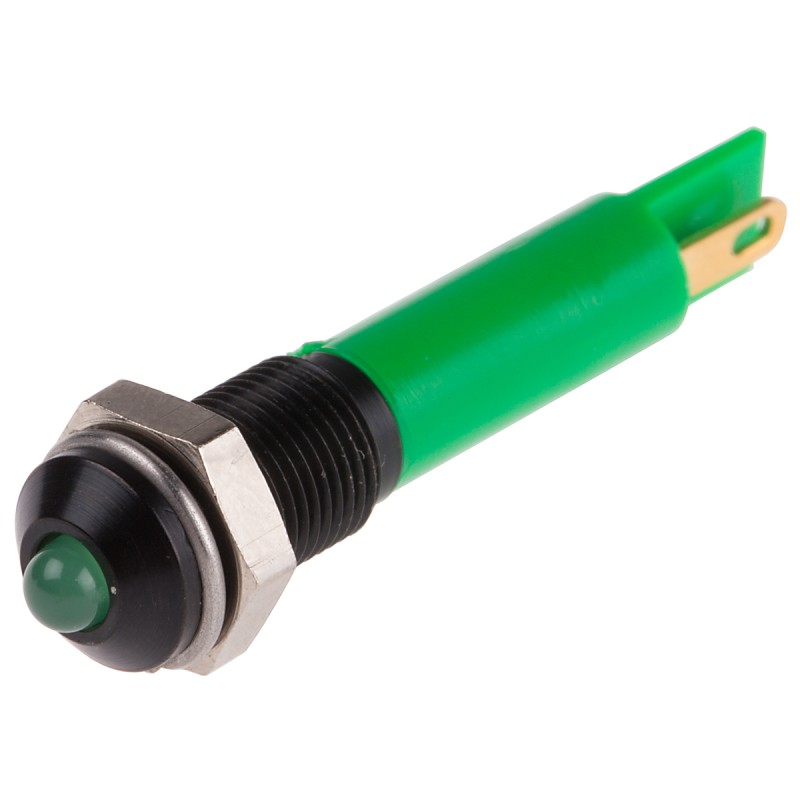 1 pcs - RS PRO Green Panel Mount Indicator, 12V dc, 6mm Mounting Hole Size, Solder Tab Termination