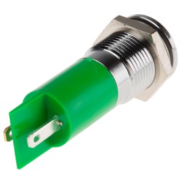 1 pcs - RS PRO Green Panel Mount Indicator, 110V ac, 14mm Mounting Hole Size, Faston, Solder Lug Termination, IP67