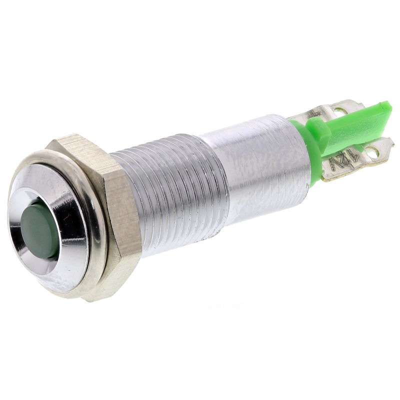1 pcs - Signal Construct Green Panel Mount Indicator, 12 - 14V, 6mm Mounting Hole Size, Solder Tab Termination, IP67