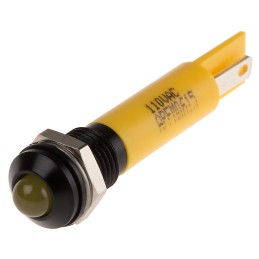 1 pcs - RS PRO Yellow Panel Mount Indicator, 110V ac, 8mm Mounting Hole Size, IP67