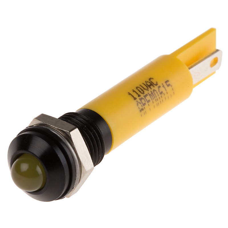 1 pcs - RS PRO Yellow Panel Mount Indicator, 110V ac, 8mm Mounting Hole Size, IP67
