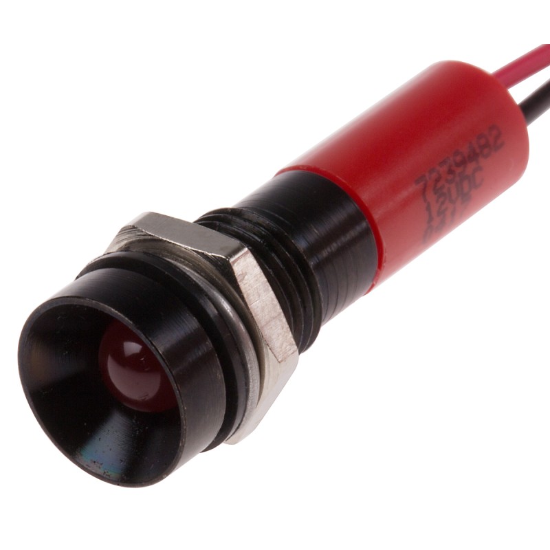 1 pcs - RS PRO Red Panel Mount Indicator, 12V dc, 8mm Mounting Hole Size, Lead Wires Termination, IP67
