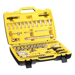 1 pcs - Stanley 81-Piece Metric 1/2 in, 1/4 in Deep Socket/Standard Socket/Bit Set with Ratchet, 6 point, Hex Bit, Phillips