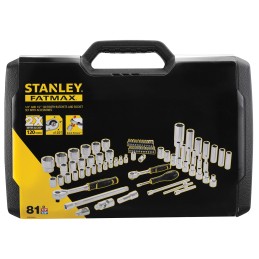 1 pcs - Stanley 81-Piece Metric 1/2 in, 1/4 in Deep Socket/Standard Socket/Bit Set with Ratchet, 6 point, Hex Bit, Phillips