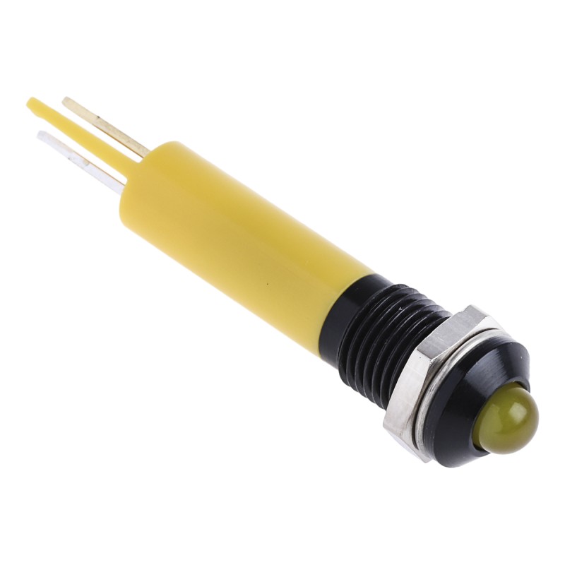 1 pcs - RS PRO Yellow Panel Mount Indicator, 24V dc, 8mm Mounting Hole Size, Solder Tab Termination