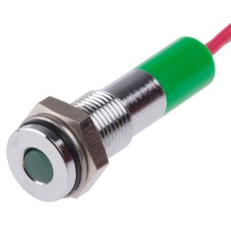 1 pcs - RS PRO Green Panel Mount Indicator, 24V dc, 6mm Mounting Hole Size, Lead Wires Termination, IP67
