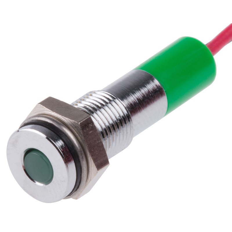 1 pcs - RS PRO Green Panel Mount Indicator, 24V dc, 6mm Mounting Hole Size, Lead Wires Termination, IP67