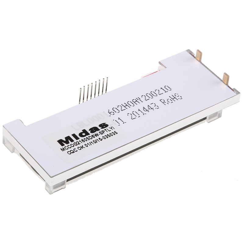 1 pcs - Midas MCCOG21605D6W-SPTLYI Alphanumeric LCD Display Yellow-Green, 2 Rows by 16 Characters, Transflective