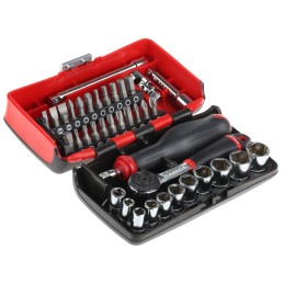 1 pcs - Facom 38-Piece Metric 1/4 in Standard Socket/Bit Set with Ratchet, 6 point, Hex Bit, Phillips Bit, Pozidriv Bit,