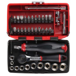 1 pcs - Facom 38-Piece Metric 1/4 in Standard Socket/Bit Set with Ratchet, 6 point, Hex Bit, Phillips Bit, Pozidriv Bit,