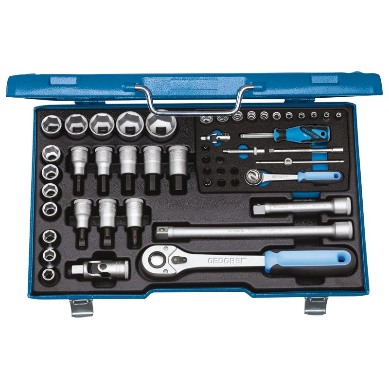 1 pcs - Gedore 50-Piece Metric 1/2 in, 1/4 in Standard Socket/Bit Set with Ratchet, 6 point