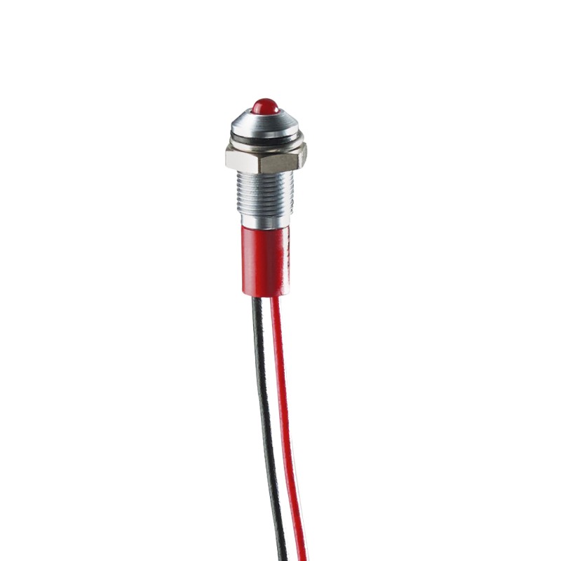 1 pcs - RS PRO Red Panel Mount Indicator, 24V dc, 8mm Mounting Hole Size, Lead Wires Termination, IP67