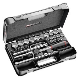1 pcs - Facom 30-Piece Metric 1/2 in Standard Socket Set with Ratchet, 12 point