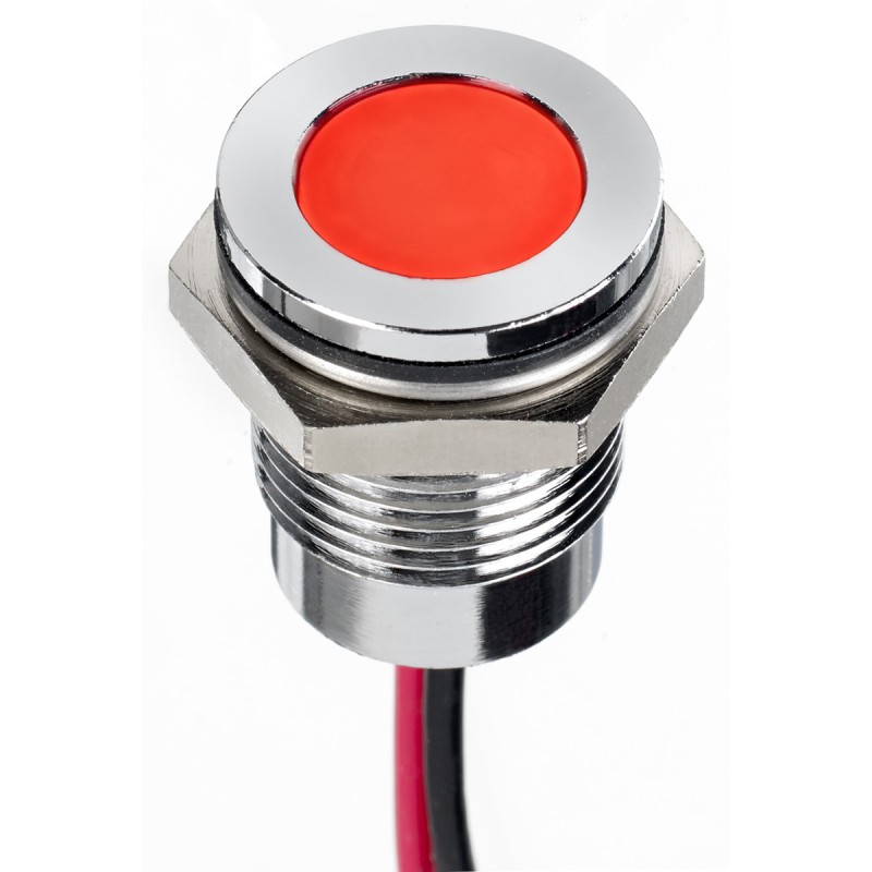 1 pcs - RS PRO Red Panel Mount Indicator, 12V dc, 14mm Mounting Hole Size, Lead Wires Termination, IP67