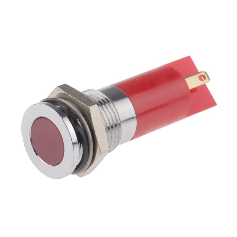 1 pcs - RS PRO Red Panel Mount Indicator, 220V ac, 14mm Mounting Hole Size, Solder Tab Termination, IP67