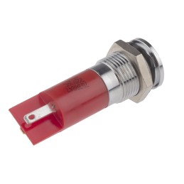 1 pcs - RS PRO Red Panel Mount Indicator, 220V ac, 14mm Mounting Hole Size, Solder Tab Termination, IP67