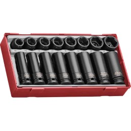 1 pcs - Teng Tools 16-Piece Metric 1/2 in Deep Impact Socket/Standard Impact Socket Set , 6 point