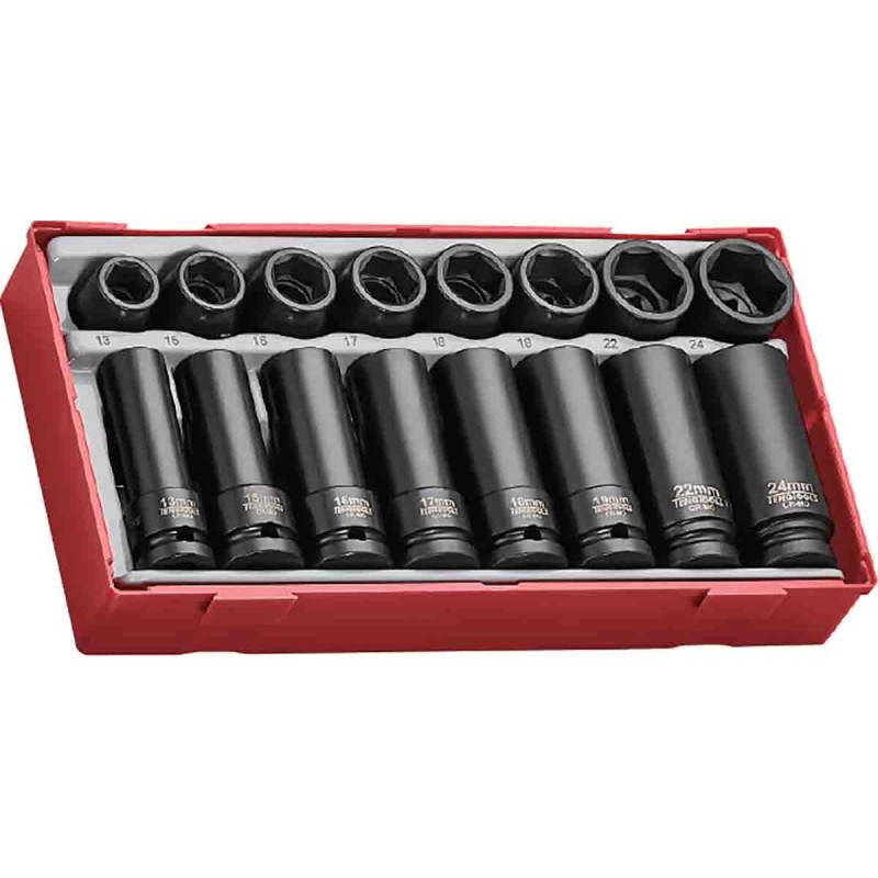 1 pcs - Teng Tools 16-Piece Metric 1/2 in Deep Impact Socket/Standard Impact Socket Set , 6 point