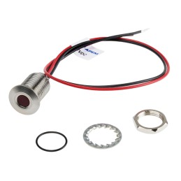 1 pcs - RS PRO Red Panel Mount Indicator, 10.8 - 13.2V dc, 10mm Mounting Hole Size, Lead Wires Termination, IP67