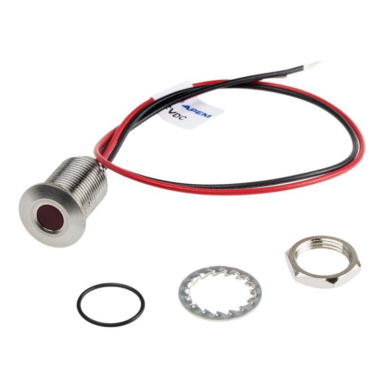 1 pcs - RS PRO Red Panel Mount Indicator, 10.8 - 13.2V dc, 10mm Mounting Hole Size, Lead Wires Termination, IP67