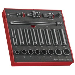 1 pcs - Teng Tools 21-Piece Metric 1/2 in Deep Impact Socket/Standard Impact Socket Set , 6 point