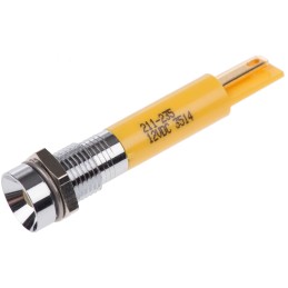 1 pcs - RS PRO Yellow Panel Mount Indicator, 12V dc, 8mm Mounting Hole Size, Solder Tab Termination