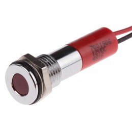 1 pcs - RS PRO Red Panel Mount Indicator, 12V dc, 8mm Mounting Hole Size, Lead Wires Termination, IP67