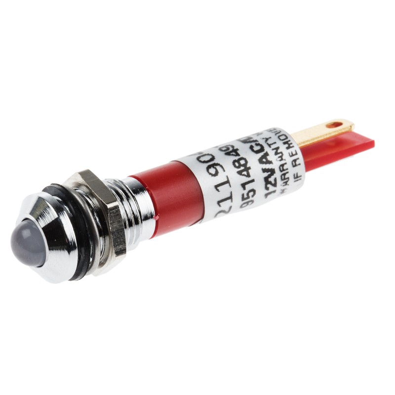1 pcs - RS PRO Red Panel Mount Indicator, 12V, 8mm Mounting Hole Size, Solder Tab Termination, IP67