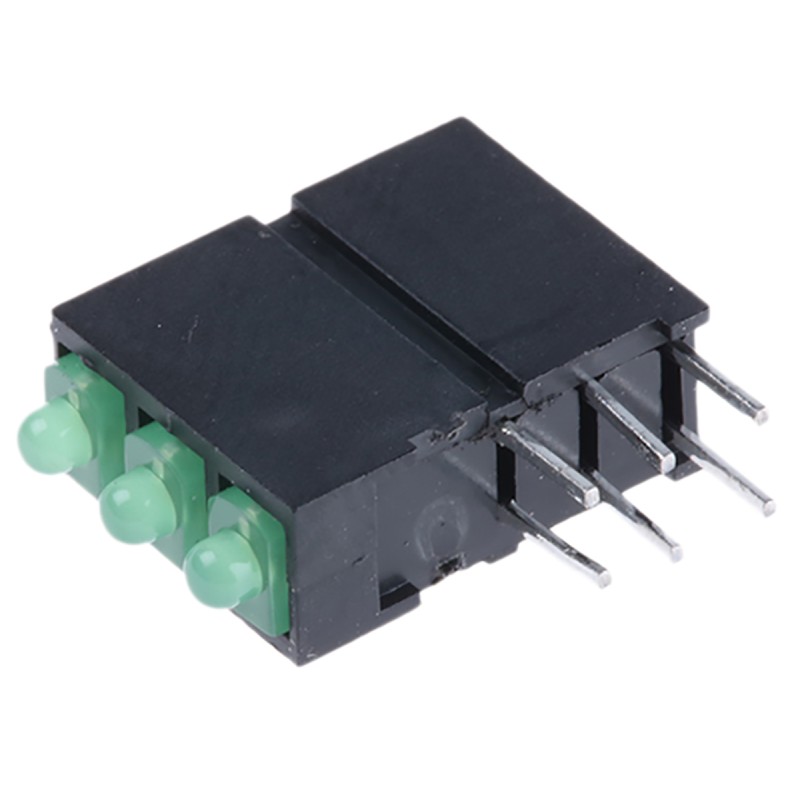 1 pcs - Dialight 570-0100-222F, Green Right Angle PCB LED Indicator, 3 LEDs, Through Hole 2.5 V